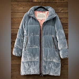 ✨ Anthropologie Odd Molly Velvet Puffer Coat | Blue | Size 2 (Fits L)